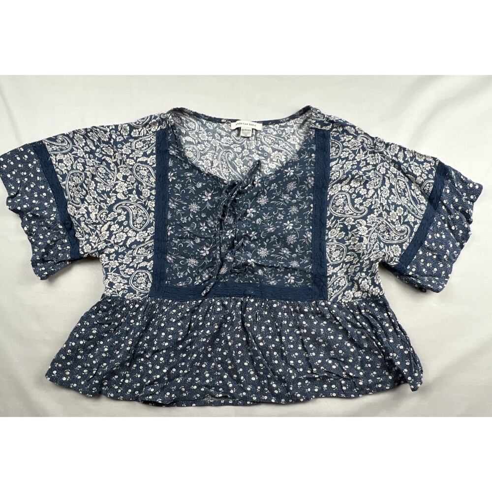 America Eagle Cottagecore Floral Lace-Up Flutter Sleeve Top XS